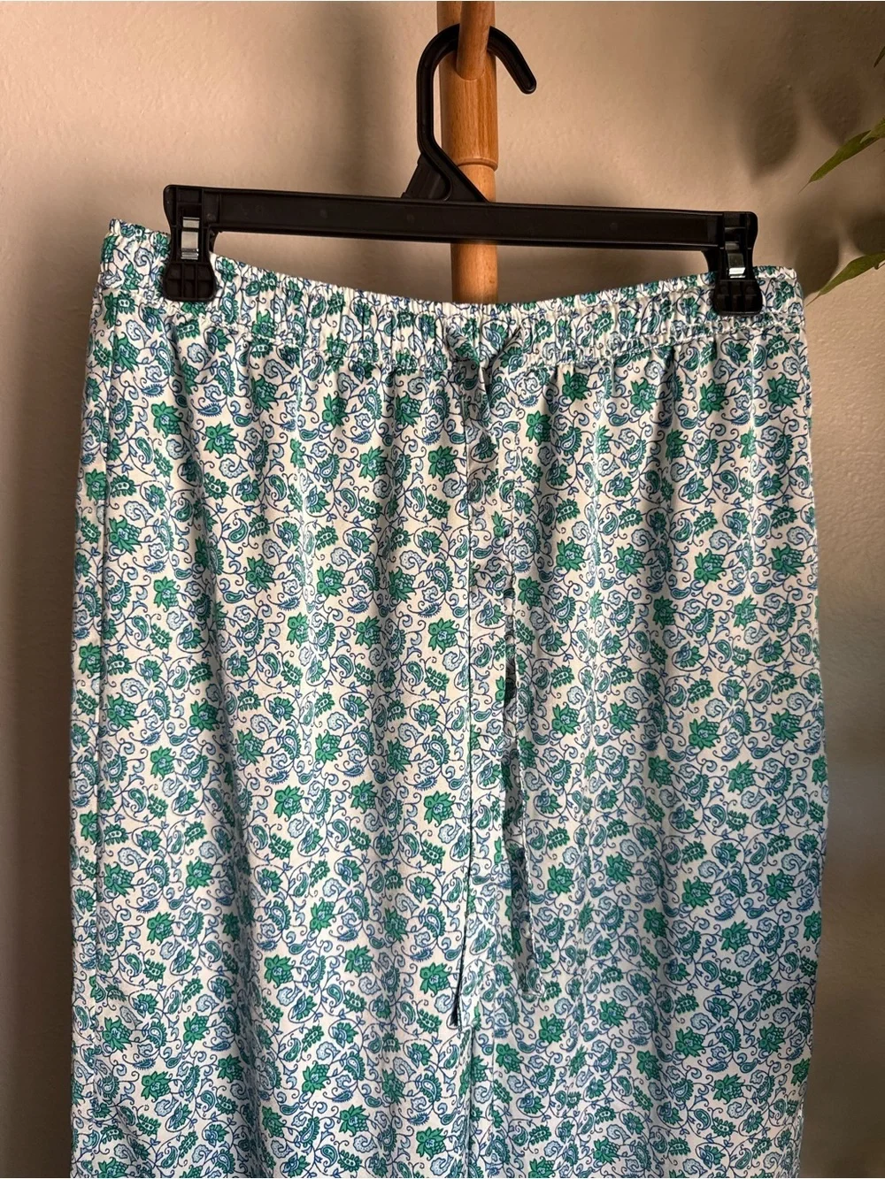 J.Crew Blue Boho Patterned Pull On High Rise Wide Leg Silk Pants Size Medium